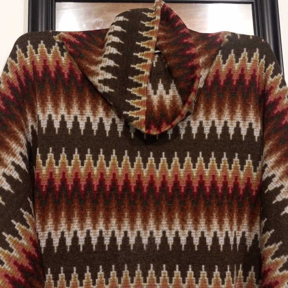 🧁B2G1🧁 Janette Plus Earthy Tones Chevron Pattern Bat-Wing Turtleneck Sweater - Picture 3 of 8